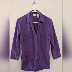 Chico’s Women’s Button Front Top Blouse Size 1 Medium 8 Purple 3/4 Sleeve